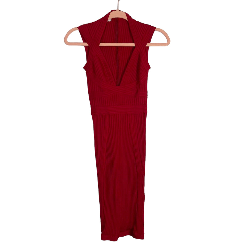 House of CB London Red Textured Heavy Knit Bodycon Midi Dress- Size XS The Saved Collection House of CB London Red Textured Heavy Knit Bodycon Midi Dress- Size XS The Saved Collection
