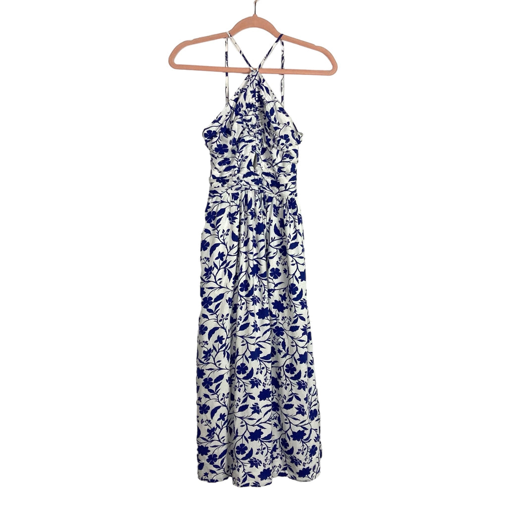 Free Assembly White and Blue Printed Triangle Strap Dress- Size XS (so The Saved Collection Free Assembly White and Blue Printed Triangle Strap Dress- Size XS (so The Saved Collection