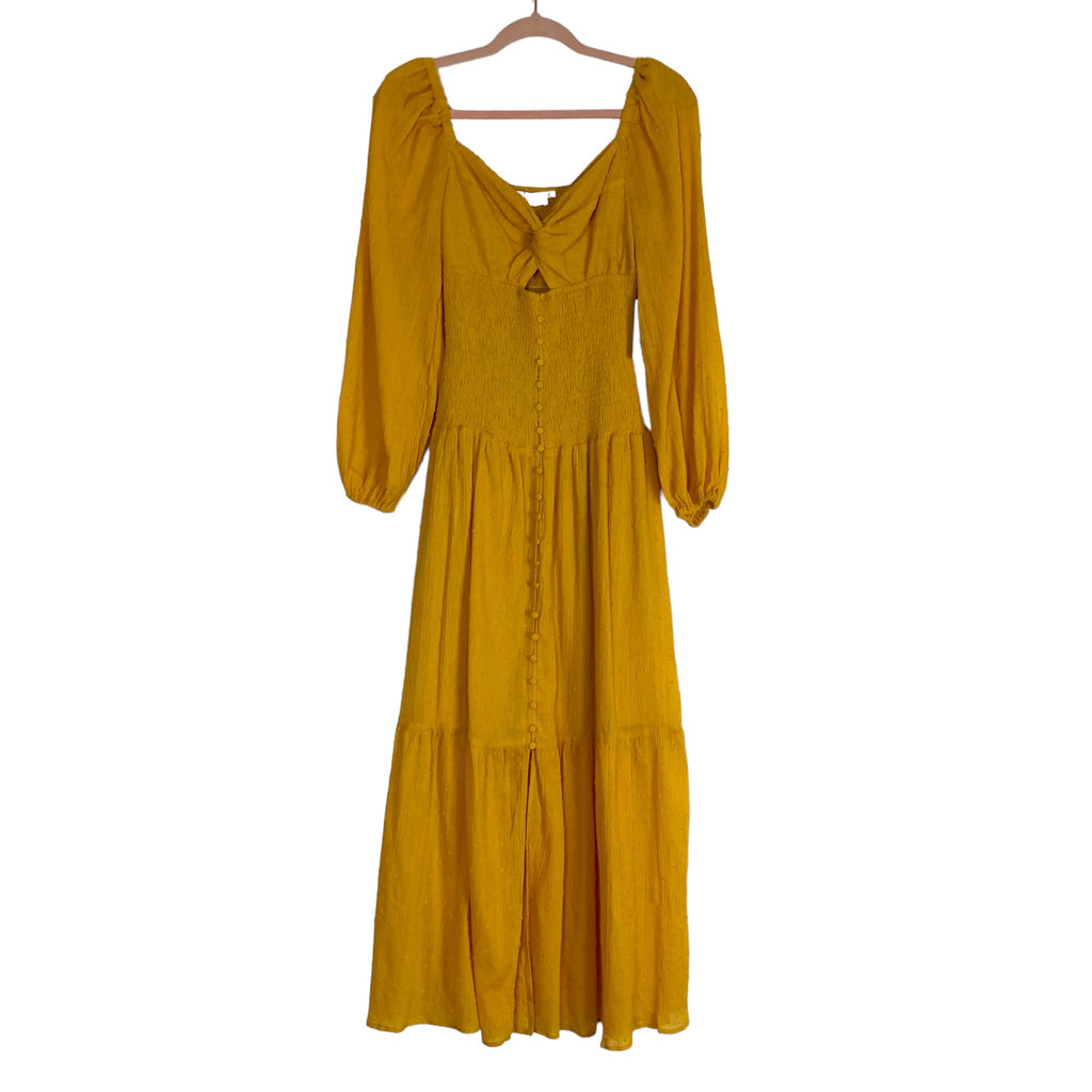 ASTR The Label Yellow Swiss Dot Front Cutout Smocked Dress NWT- Size X – The Saved Collection ASTR The Label Yellow Swiss Dot Front Cutout Smocked Dress NWT- Size X – The Saved Collection
