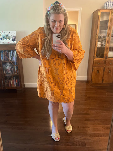 H&M Orange Embroidered Scallop Hem Dress- Size XXL