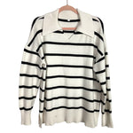 No Brand White/Black Striped Collared Tunic Sweater-Size XL (see notes)