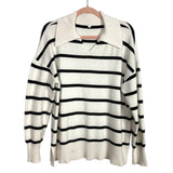 No Brand White/Black Striped Collared Tunic Sweater-Size XL (see notes)