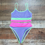 Beach Riot Periwinkle/Mint/Pink Color Block Ribbed Crop Tankini Top NWT- Size XL (we have matching bottoms)