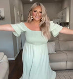 Pretty Garden Light Green Off the Shoulder Smocked Ruffle Dress- Size L (see notes)