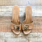 Tory Burch Camel Leather Wedge Slip On Sandals- Size 10 (see notes)