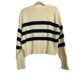 Pink Lily Cream Navy Striped Front Button Sweater Cardigan- Size S
