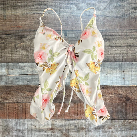 No Brand White Floral Swim Top - Size M