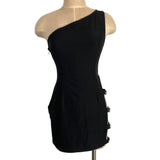 Superdown Black One Shoulder with Side Buckles and Cut Outs Mini Dress (Sold Out Online)- Size S