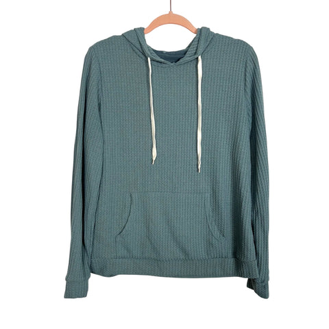 No Brand Seafoam Green Hooded Waffle Sweatshirt - Size ~M (No Size Tag, Fits Like A Medium)