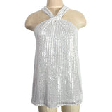 Grace Karin White with Silver Sequins Triangular Halter Top NWT- Size XL