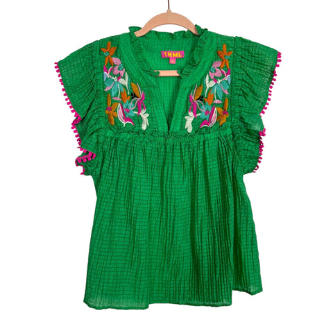 THML Green Embroidered Flower Top - Size S (See Notes)