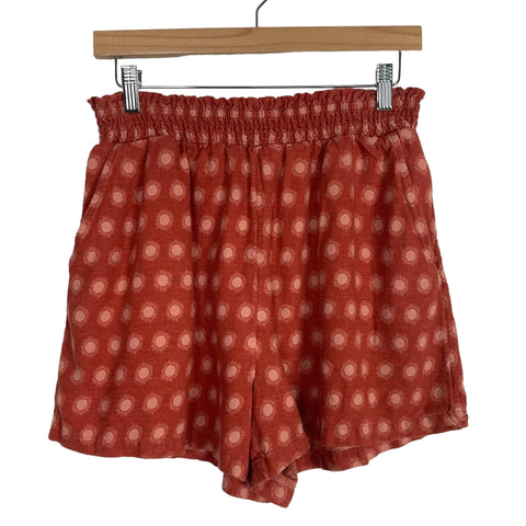 Universal Thread Rust Linen with Sun Print Elastic Waist Shorts- Size M