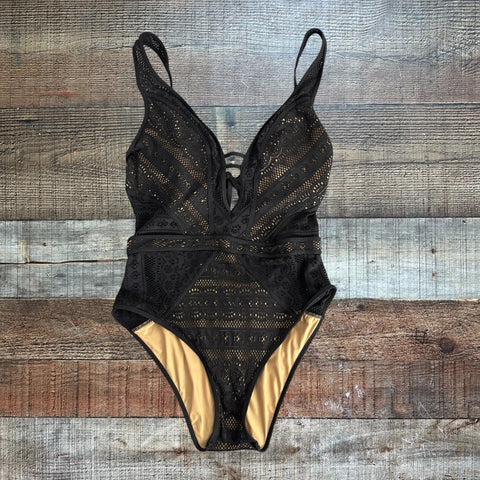 Becca Black Cut Out Knit One Piece Swimsuit - Size M