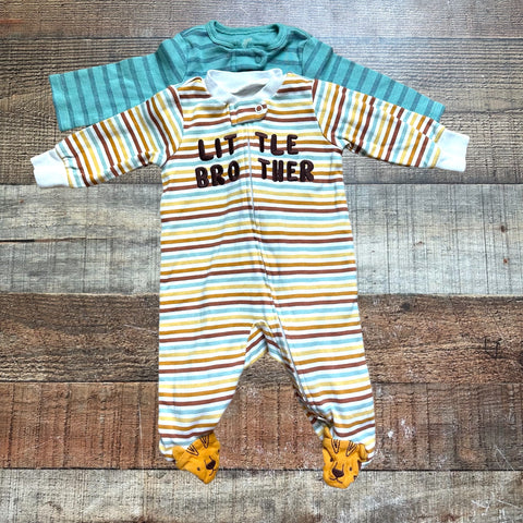 Just One You by Carter's Set of Two Striped Little Brother Zip Up Footie Outfits- Size 3M (sold as a set)