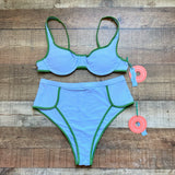 Ookioh Blue and Green Trim Padded Bikini Top NWT- Size L (we have matching bottoms)