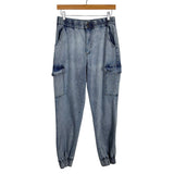 Almost Famous Elastic Waist and Cuffs Cargo Jeans- Size L (Inseam  27”)