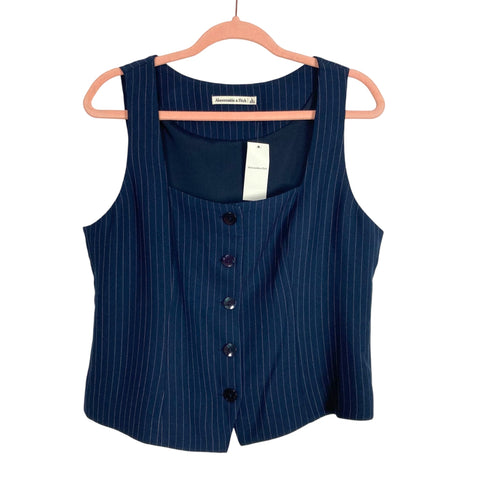 Abercrombie & Fitch Navy Pinstripe Button Front Top NWT- Size L (we have matching skirt)