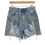 Buddy Love Light Wash Elvis Rhinestone Fringe Shorts NWT- Size M