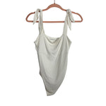 Abercrombie & Fitch Soft A&F Drapey White Shoulder Tie Bodysuit- Size M