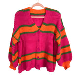 No Brand Striped Button Front Sweater Cardigan- Size L Plus