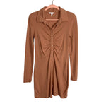 BP Camel Faux Button Up Ribbed Ruched Shirt Dress- Size M (sold out online)