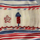 The Smocked Flamingo Red White and Blue Smocked Fireworks Jon Jon- Size 18M (see notes)