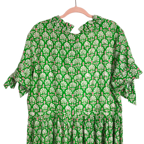 Elizabeth Wilson Green with Pink Printed Ruffle Mock Neck Dress- Size – The  Saved Collection