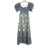 Goodnight Macaroon Cream and Blue Partially Lined Eyelet Back Cutout Dress- Size M (see notes)