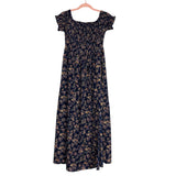 No Brand Navy Floral Smocked Bodice Slit Dress- Size L