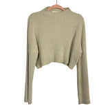 Olivaceous Beige Ribbed Bell Sleeve Crop Top - Size M