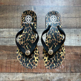 Tory Burch Black/Animal Print Flip Flops- Size ~7 (see notes)