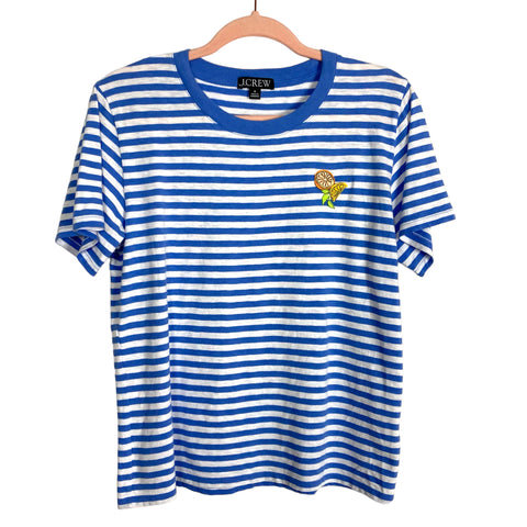 J. Crew Blue/White Striped with Citrus Patch Tee- Size M