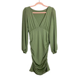 No Brand Sage Deep V with Side Ruching Bodycon Dress- Size ~L (see notes)