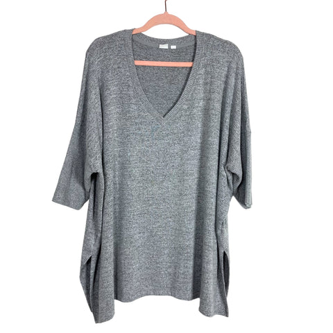 Gap Maternity Black/Gray Space Dye Short Sleeve V-Neck Tunic Sweater- Size L (see notes)
