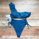 Abercrombie & Fitch Blue Glitter One Shoulder Ruffle Padded Bikini Top NWT- Size S (we have matching bottoms)