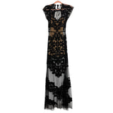 For Love & Lemons Black Mesh Overlay Dress with Tan Lining- Size S
