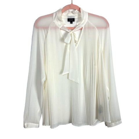 Who What Wear Cream Sheer Faux Silk Pleated Front Tie Top- Size L