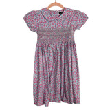 Question Everything Pink/Blue Floral Print with Back Tie Smocked Dress- Size 7-8Y