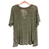 We the Free by Free People Olive Distressed Slightly Sheer with Front Cut Out Tunic Top- Size S