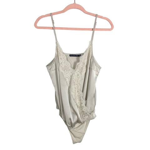 Abercrombie & Fitch Beige Satin and Lace Surplice Bodysuit- Size M