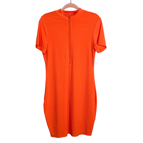 Shein Orange Ribbed Zipper Front Dress- Size ~L (see notes)