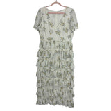 WAYF Cream Floral Ruffle Tiered Dress with Metallic Silver Stripes- Size XL