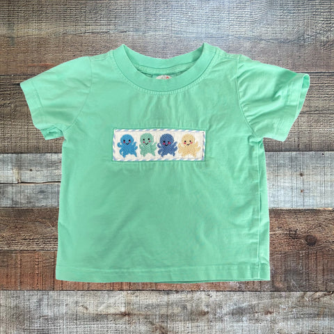 The Smocked Flamingo Children's Boutique Mint Smocked Octopus Top- Size 18M