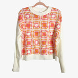 Time and Tru White with Orange/Pink Crochet Front Sweater- Size M (sold out online)