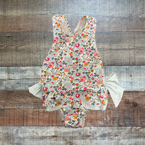 Sal & Pimenta Blue Floral Print Swimsuit - Size 3T