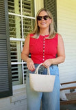 Madewell Cream Cow Leather Woven Handbag NWT