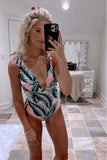 Cupshe Pink Palm Print Padded Plunge One Piece NWT- Size S