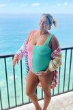 Show Me Your Mumu Pink/Teal Color Block Textured One Piece- Size XXL (sold out online)