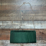 No Brand Green Pleated Rhinestone Chain Clutch