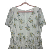 WAYF Cream Floral Ruffle Tiered Dress with Metallic Silver Stripes- Size XL